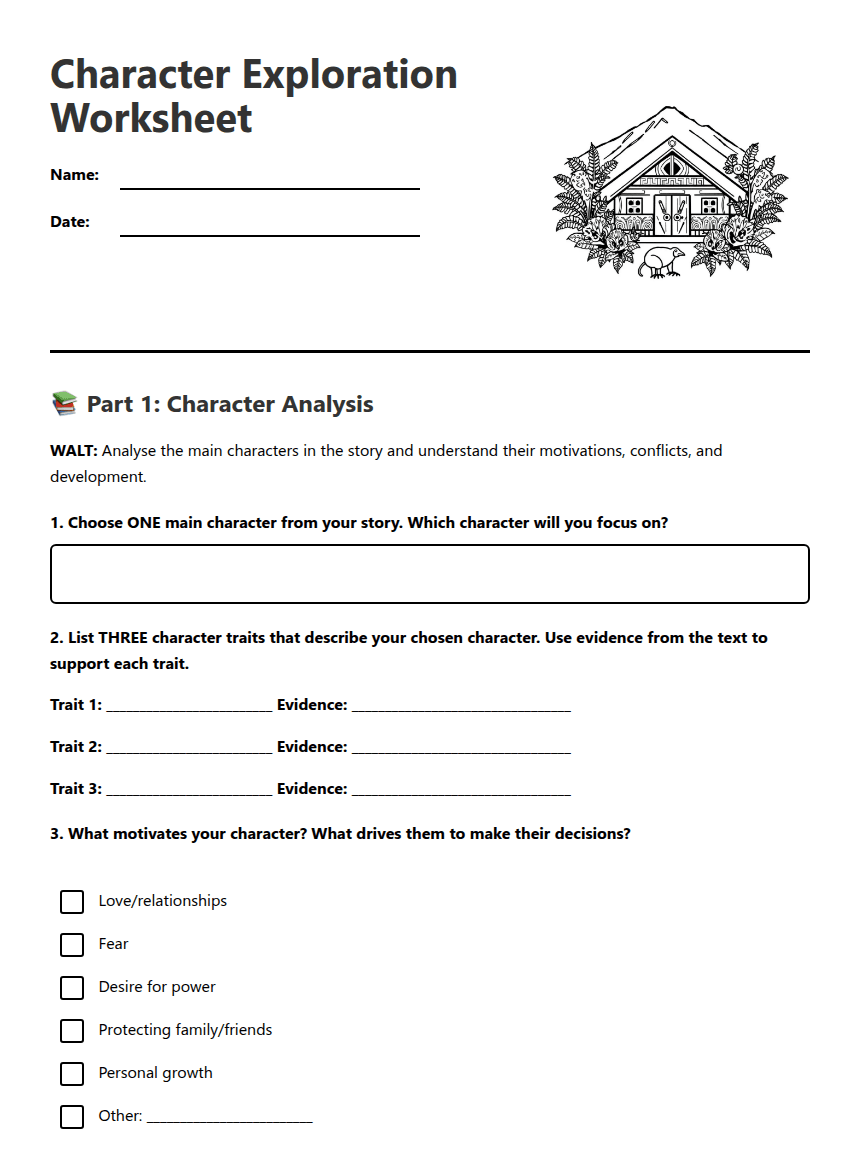 Character Exploration Worksheet worksheet preview