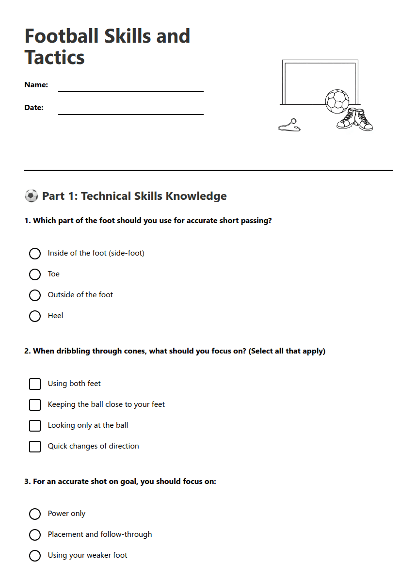 Football Skills and Tactics worksheet preview