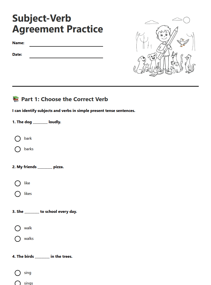 Subject-Verb Agreement Practice worksheet preview