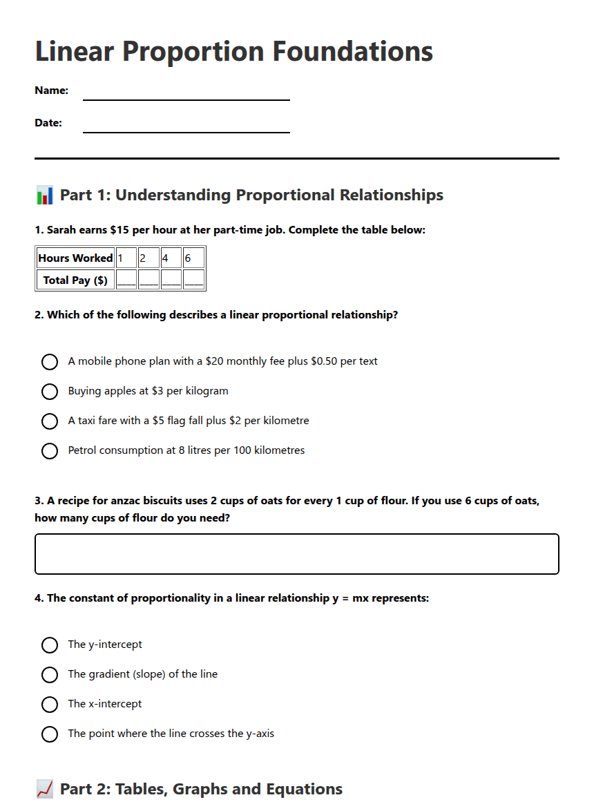 Linear Proportion Foundations worksheet preview