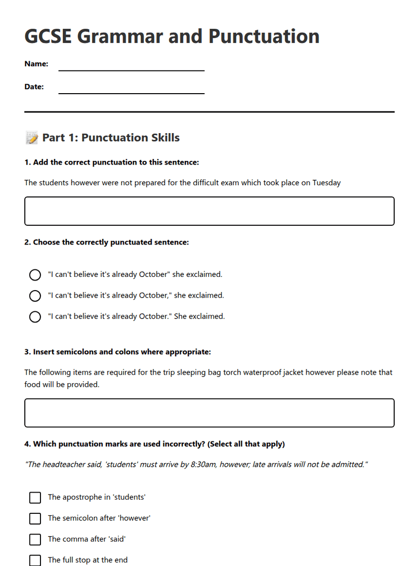 GCSE Grammar and Punctuation