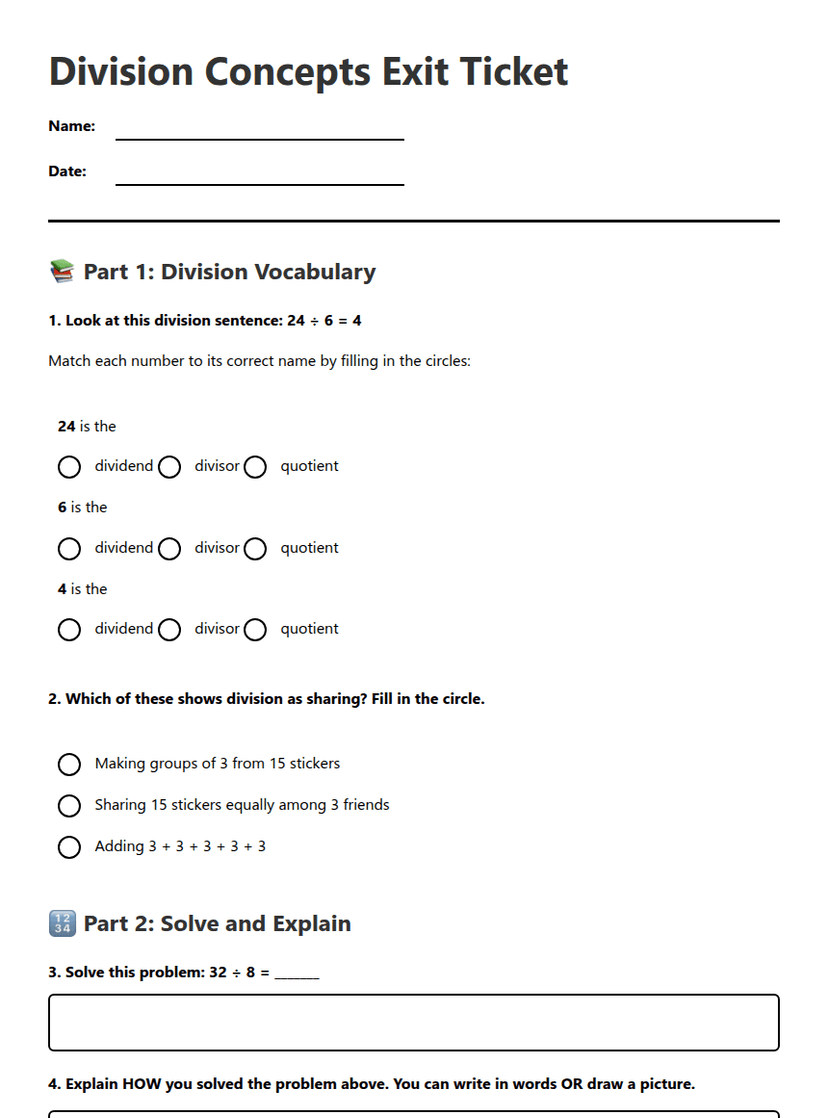Division Concepts Exit Ticket