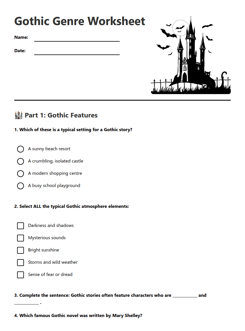 Gothic Genre Worksheet worksheet preview