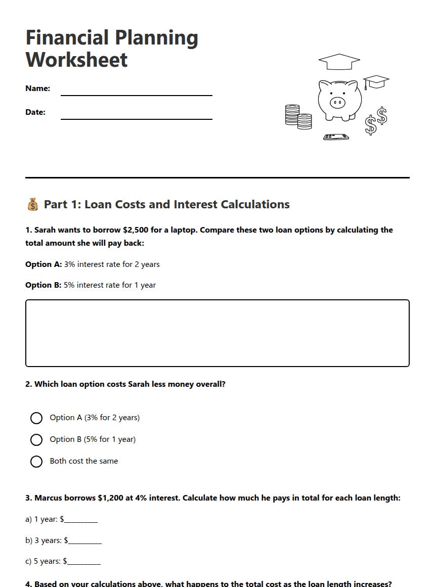 Financial Planning Worksheet worksheet preview