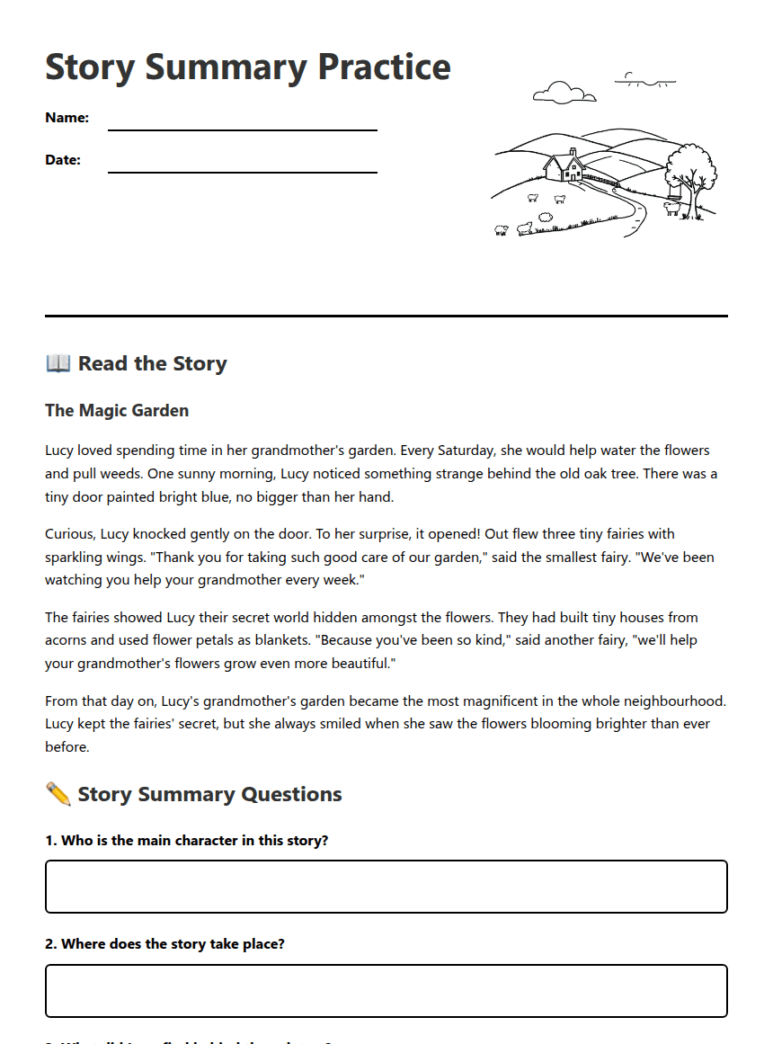 Story Summary Practice worksheet preview