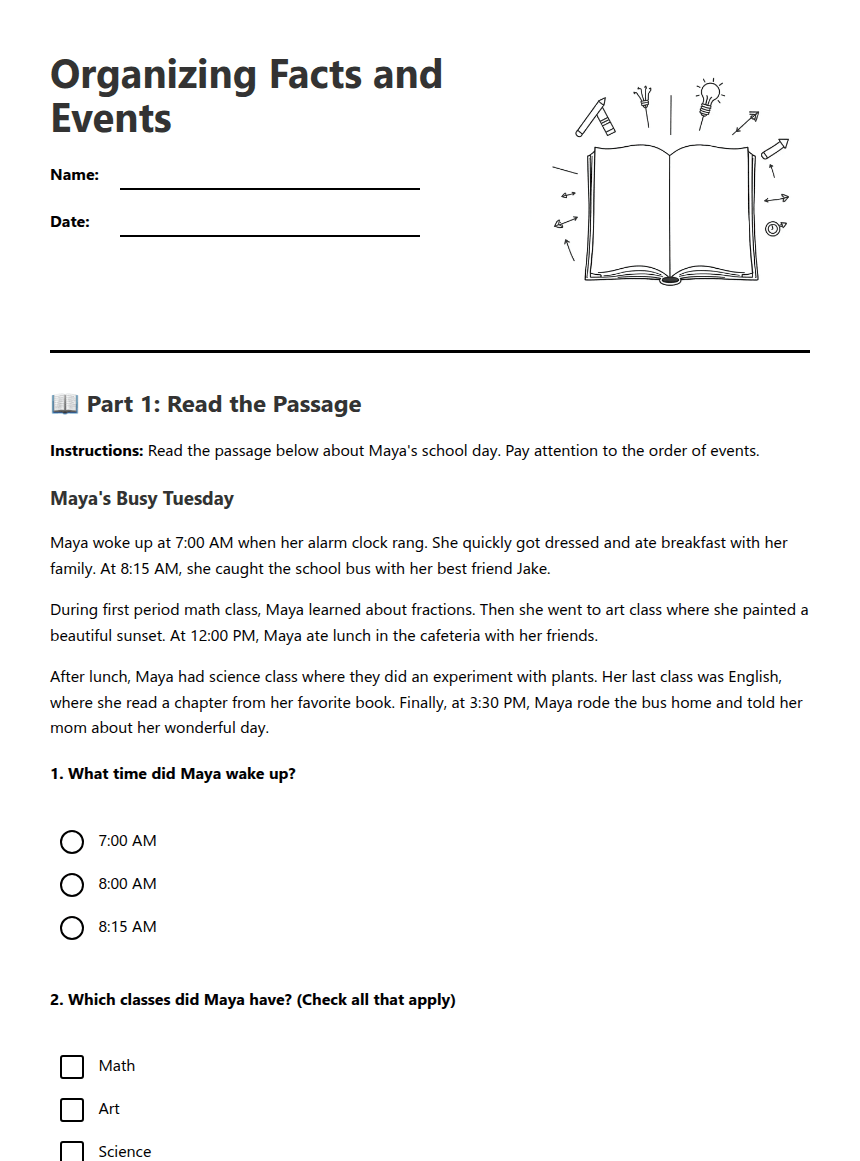 Organizing Facts and Events worksheet preview