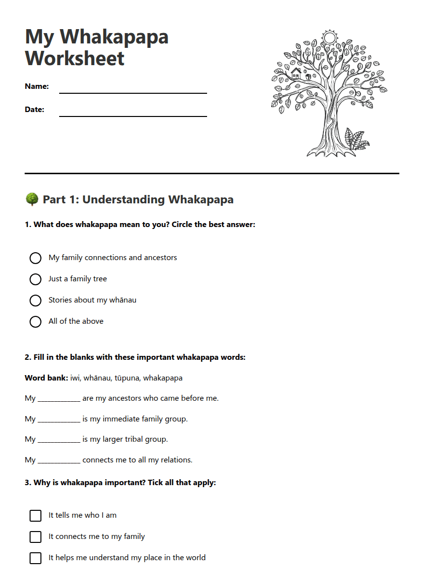 My Whakapapa Worksheet worksheet preview