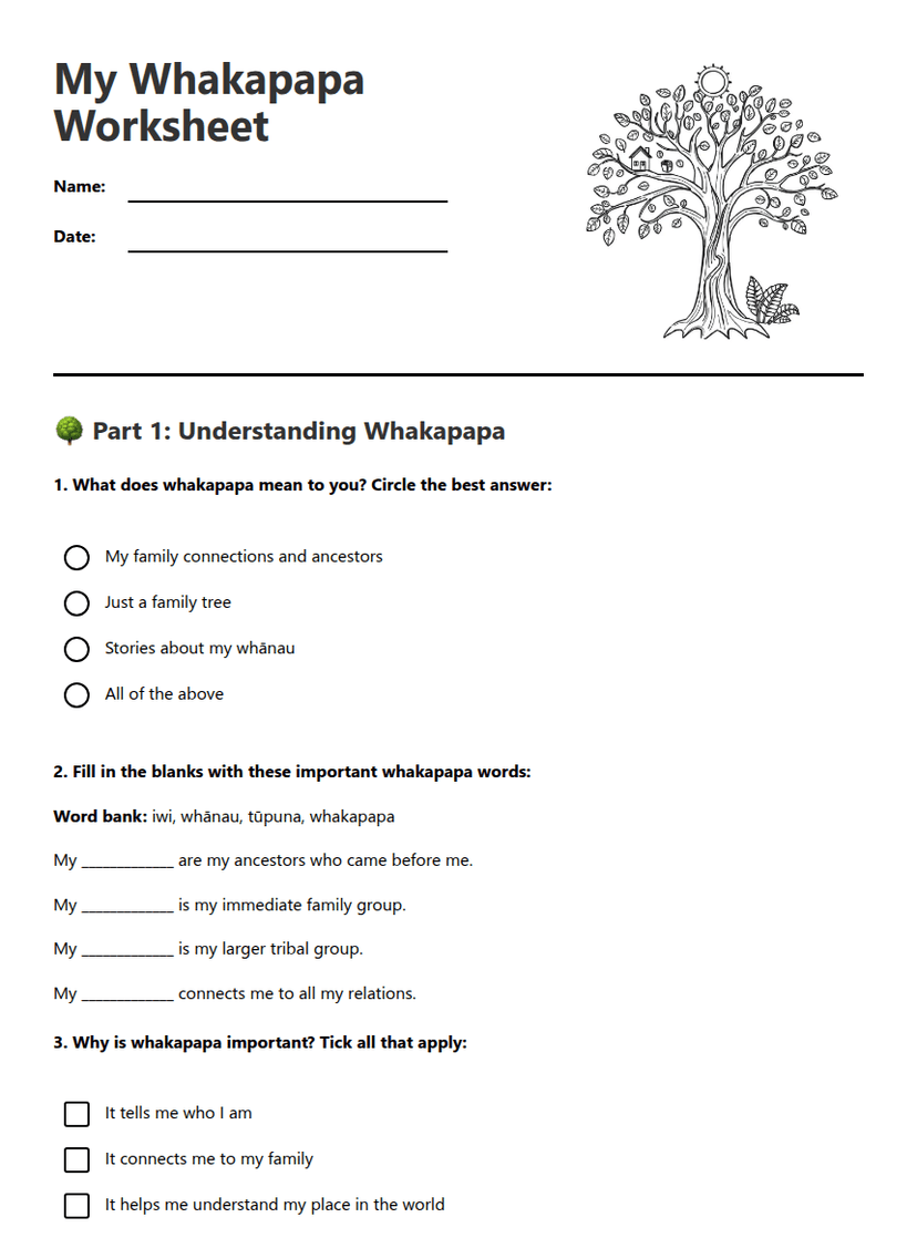 My Whakapapa Worksheet