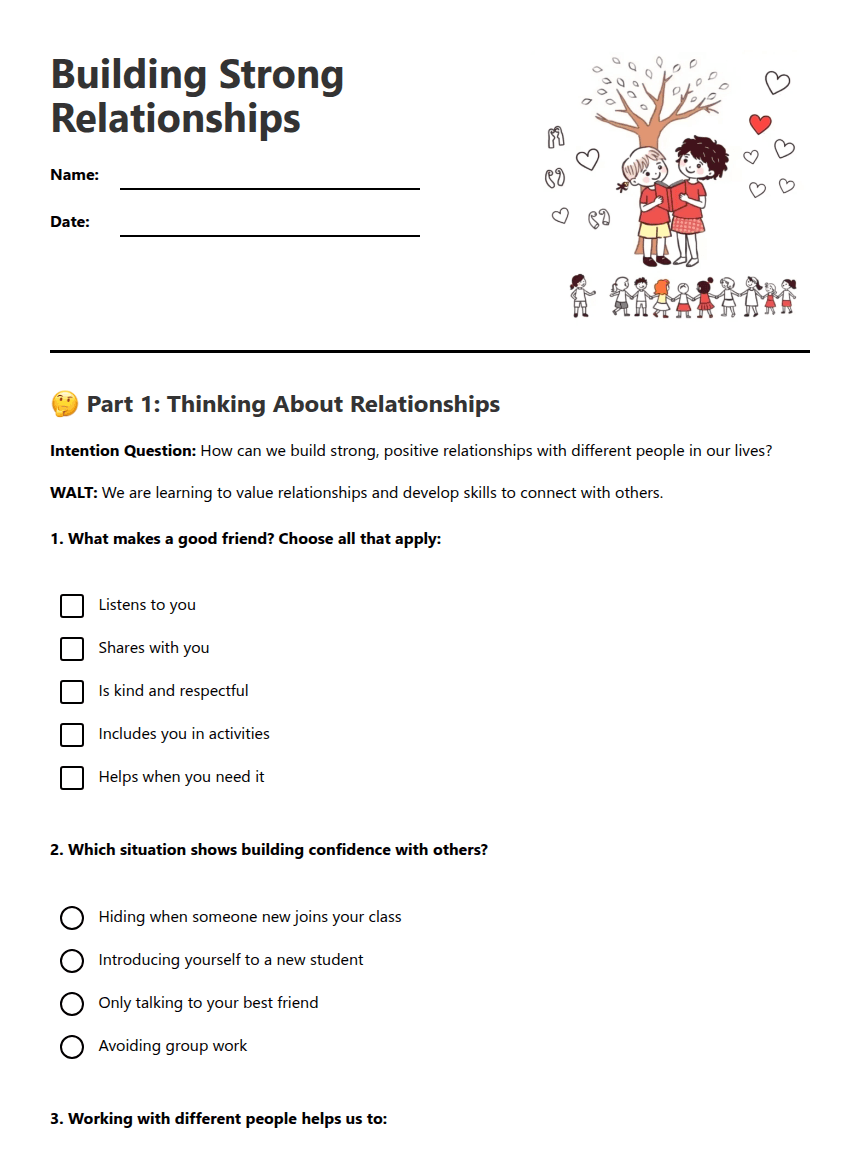 Building Strong Relationships worksheet preview