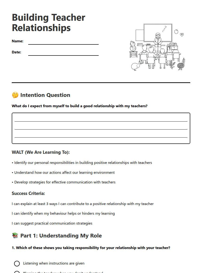 Building Teacher Relationships worksheet preview