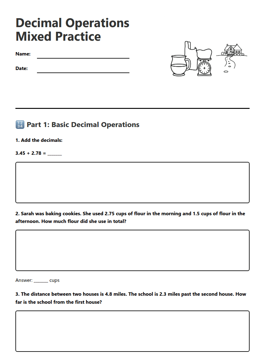 Decimal Operations Mixed Practice worksheet preview