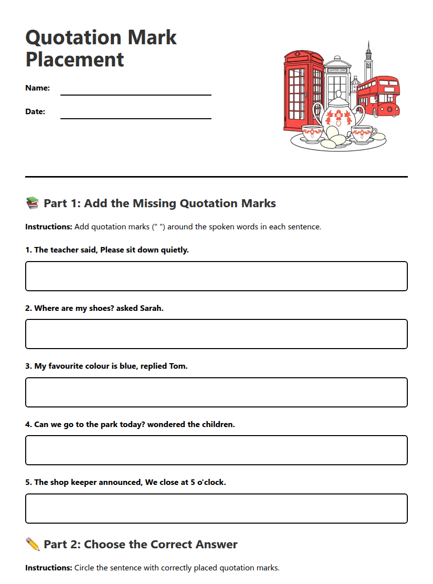 Quotation Mark Placement worksheet preview