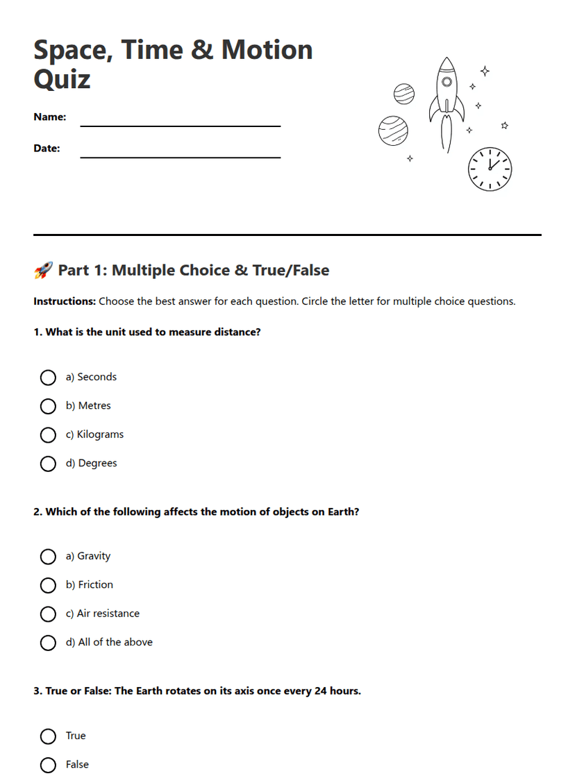 Space, Time & Motion Quiz