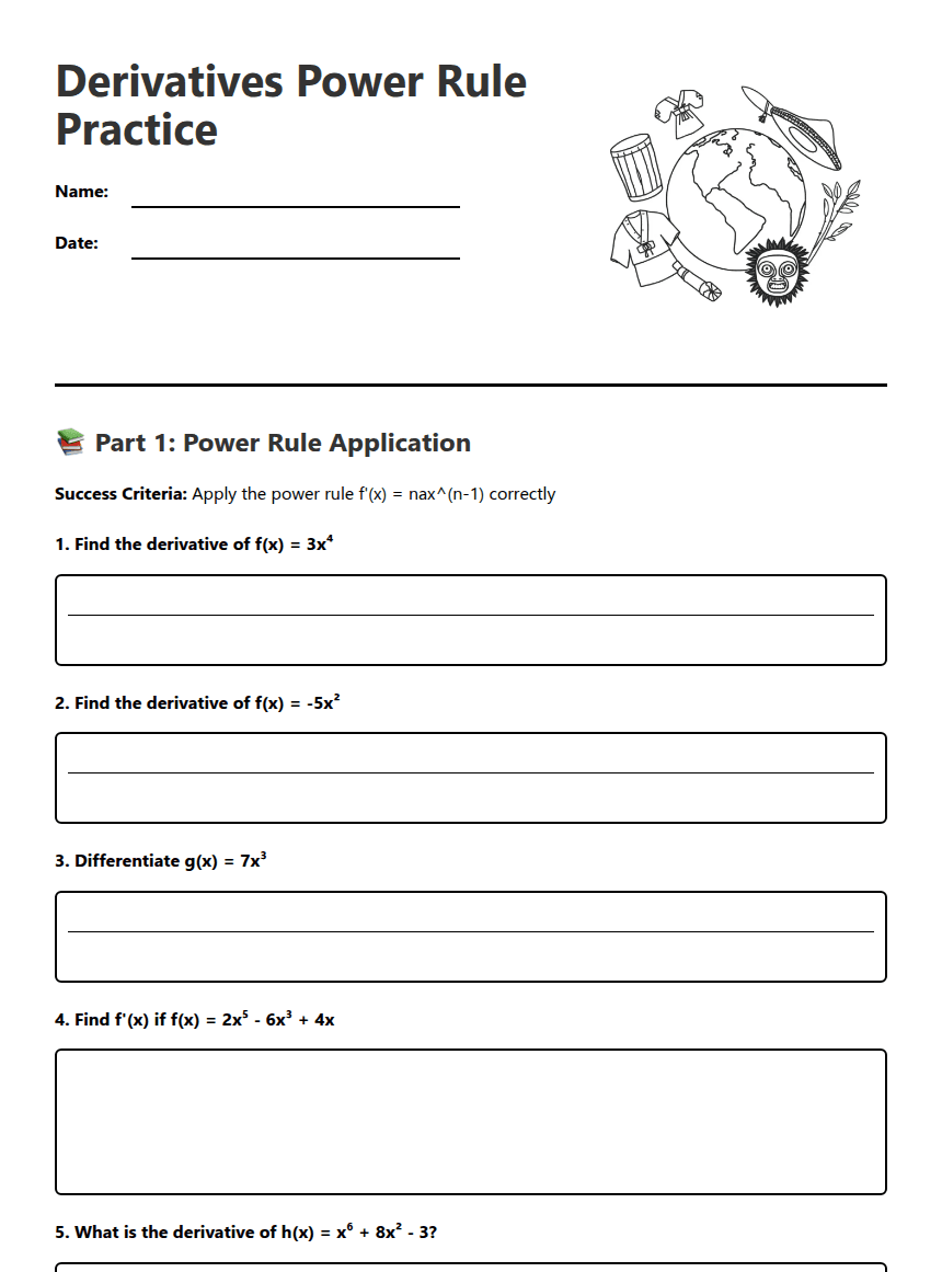 Derivatives Power Rule Practice worksheet preview