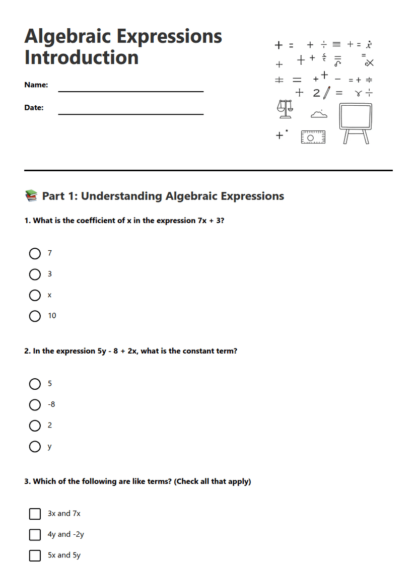 Algebraic Expressions Introduction
