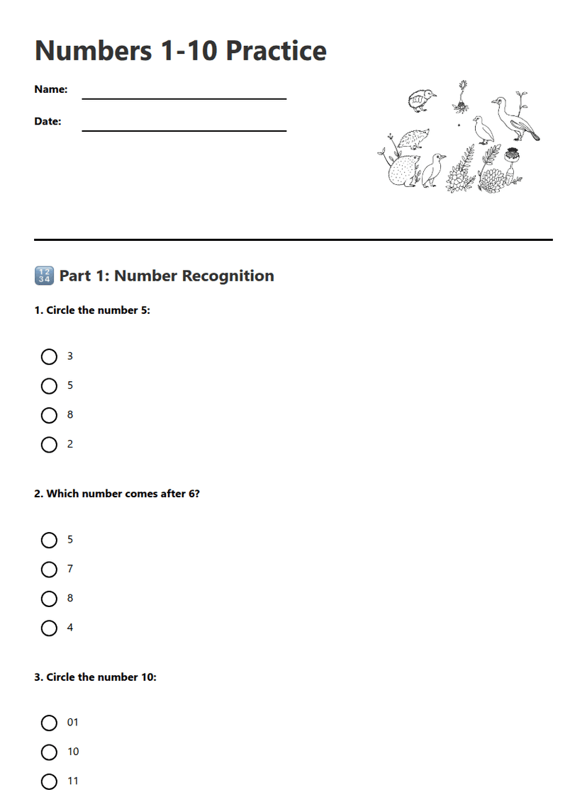 Numbers 1-10 Practice