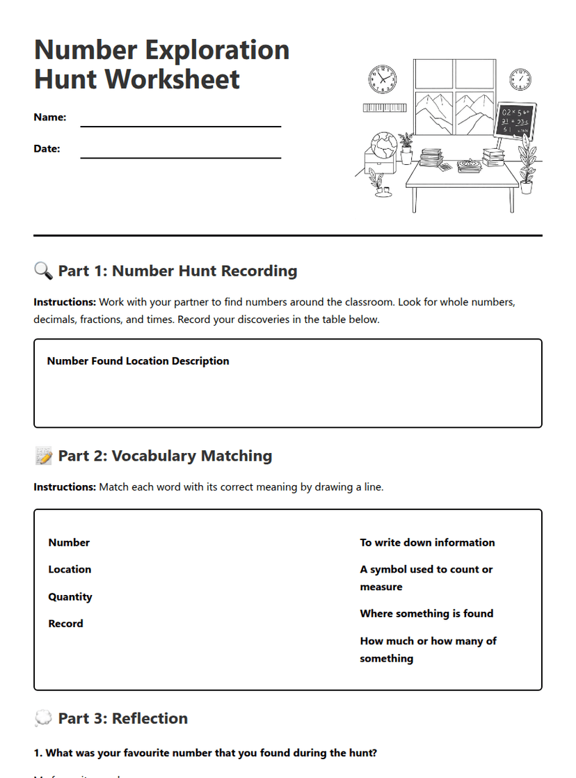 Number Exploration Hunt Worksheet