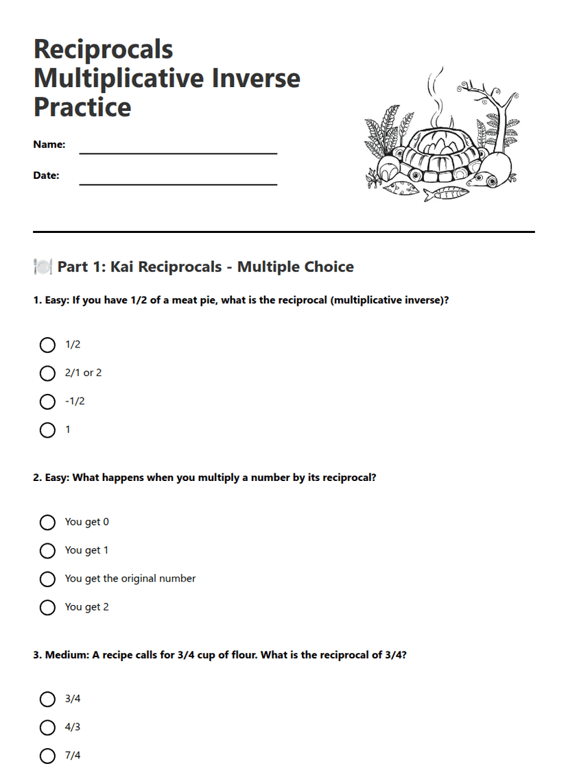 Reciprocals Multiplicative Inverse Practice