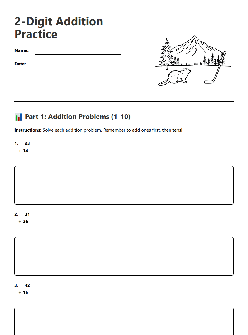 2-Digit Addition Practice worksheet preview