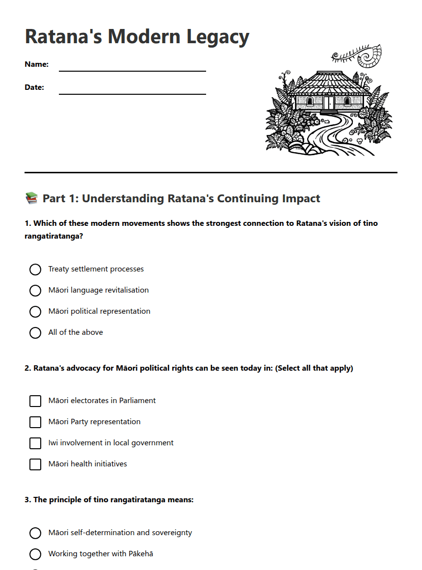 Ratana's Modern Legacy worksheet preview