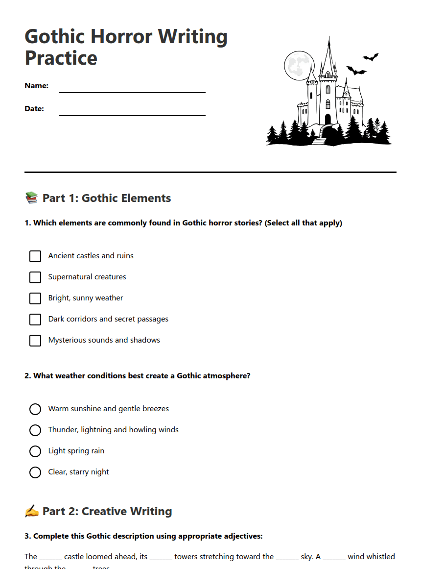 Gothic Horror Writing Practice worksheet preview