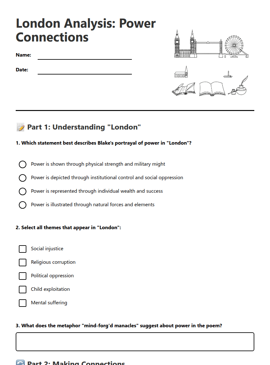 London Analysis: Power Connections worksheet preview