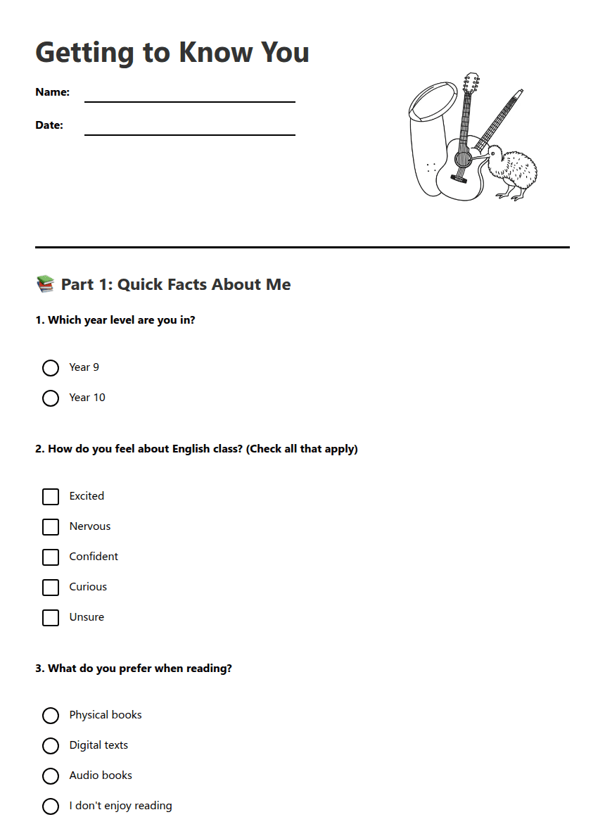 Getting to Know You worksheet preview