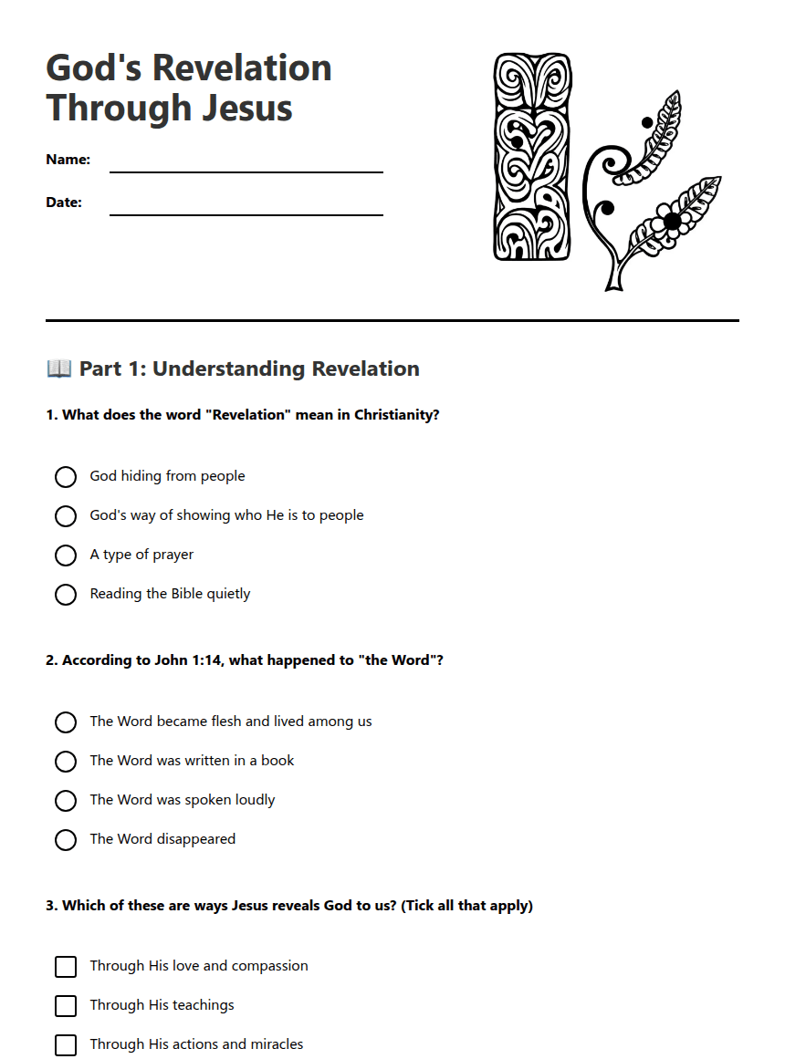God's Revelation Through Jesus worksheet preview