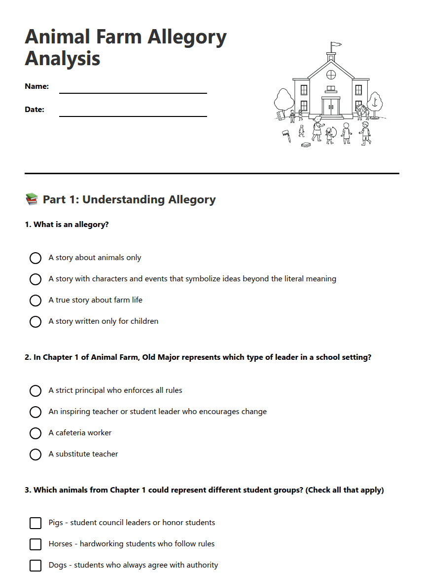 Animal Farm Allegory Analysis worksheet preview