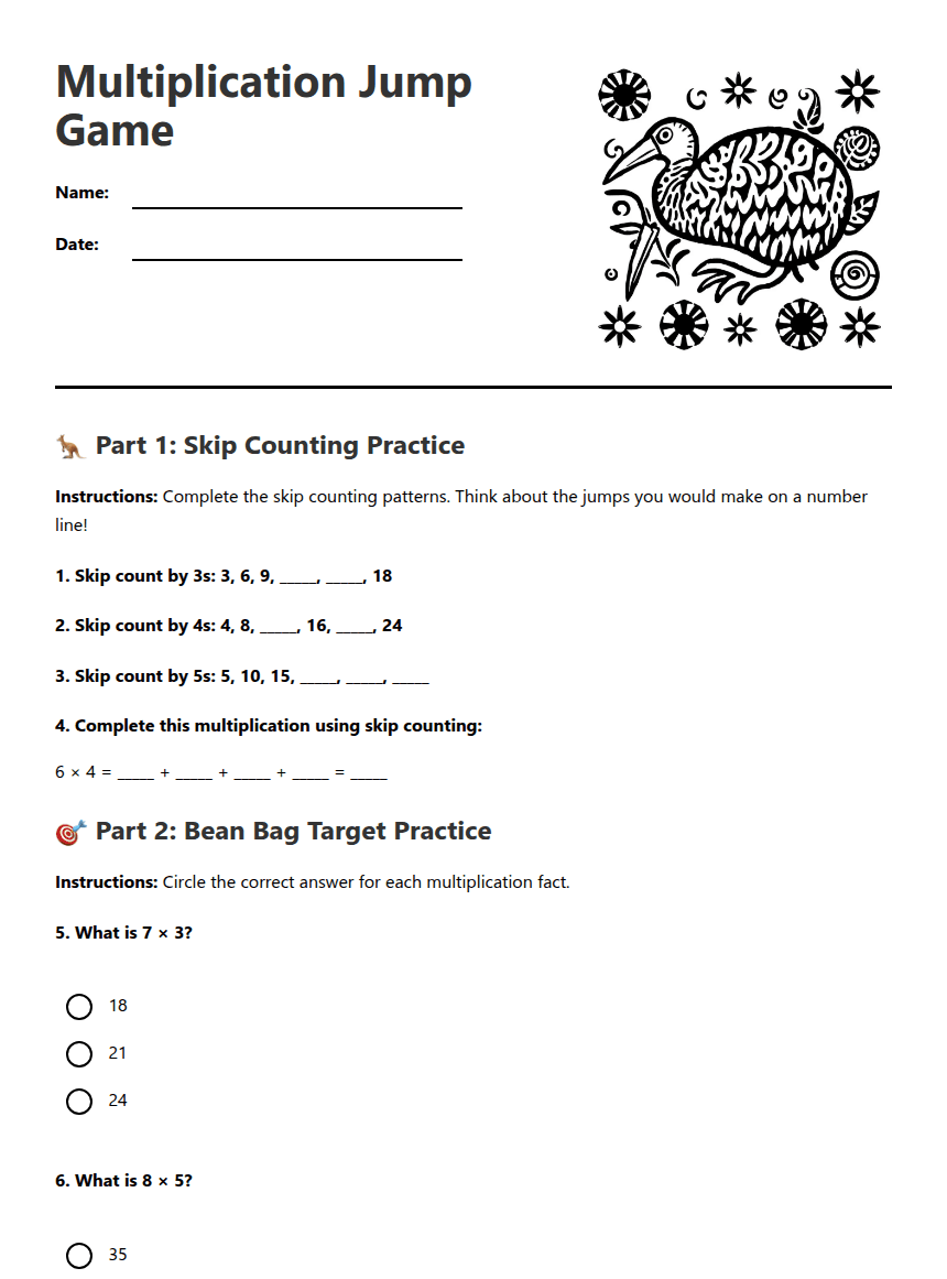 Multiplication Jump Game worksheet preview