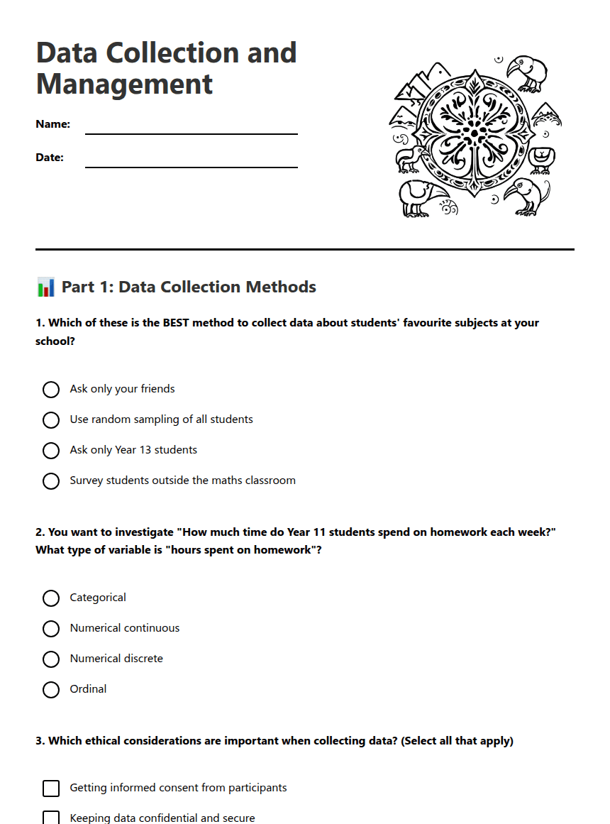 Data Collection and Management worksheet preview