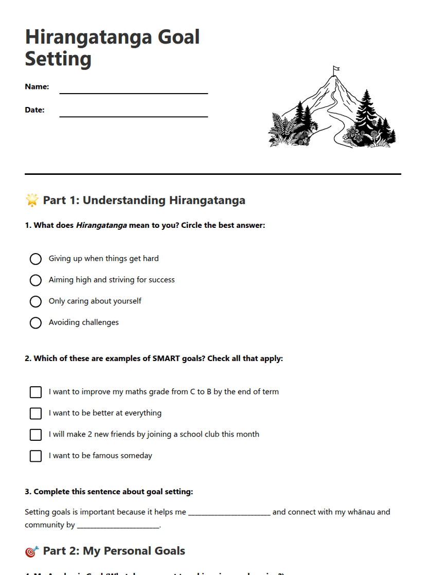 Hirangatanga Goal Setting
