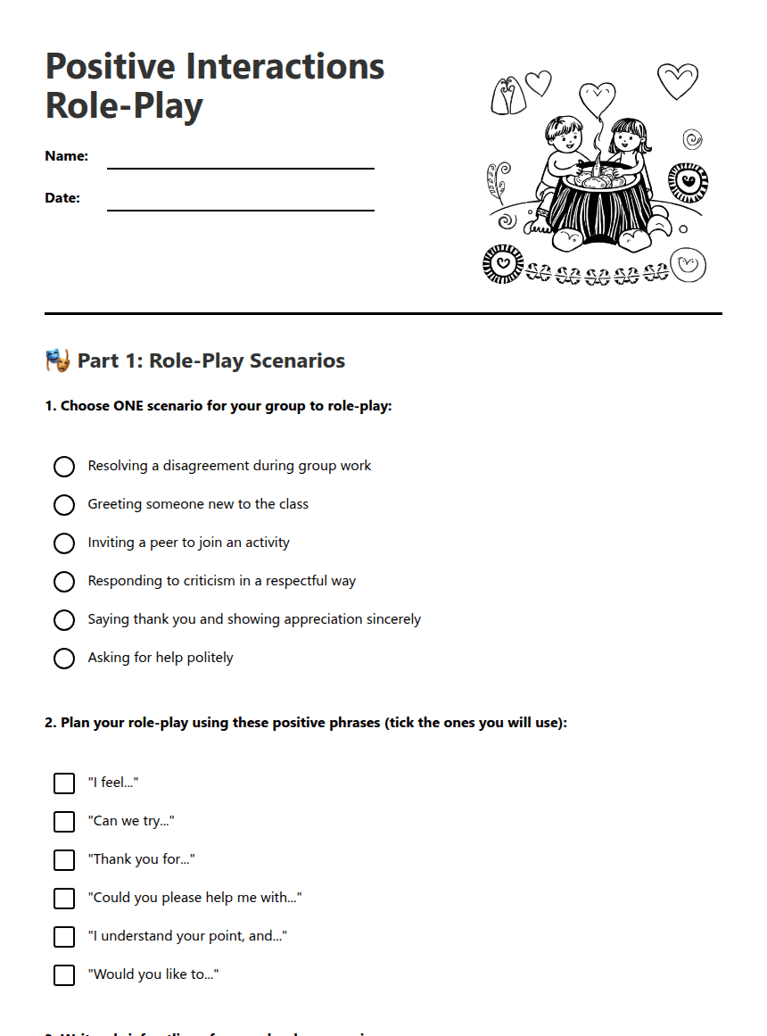 Positive Interactions Role-Play worksheet preview