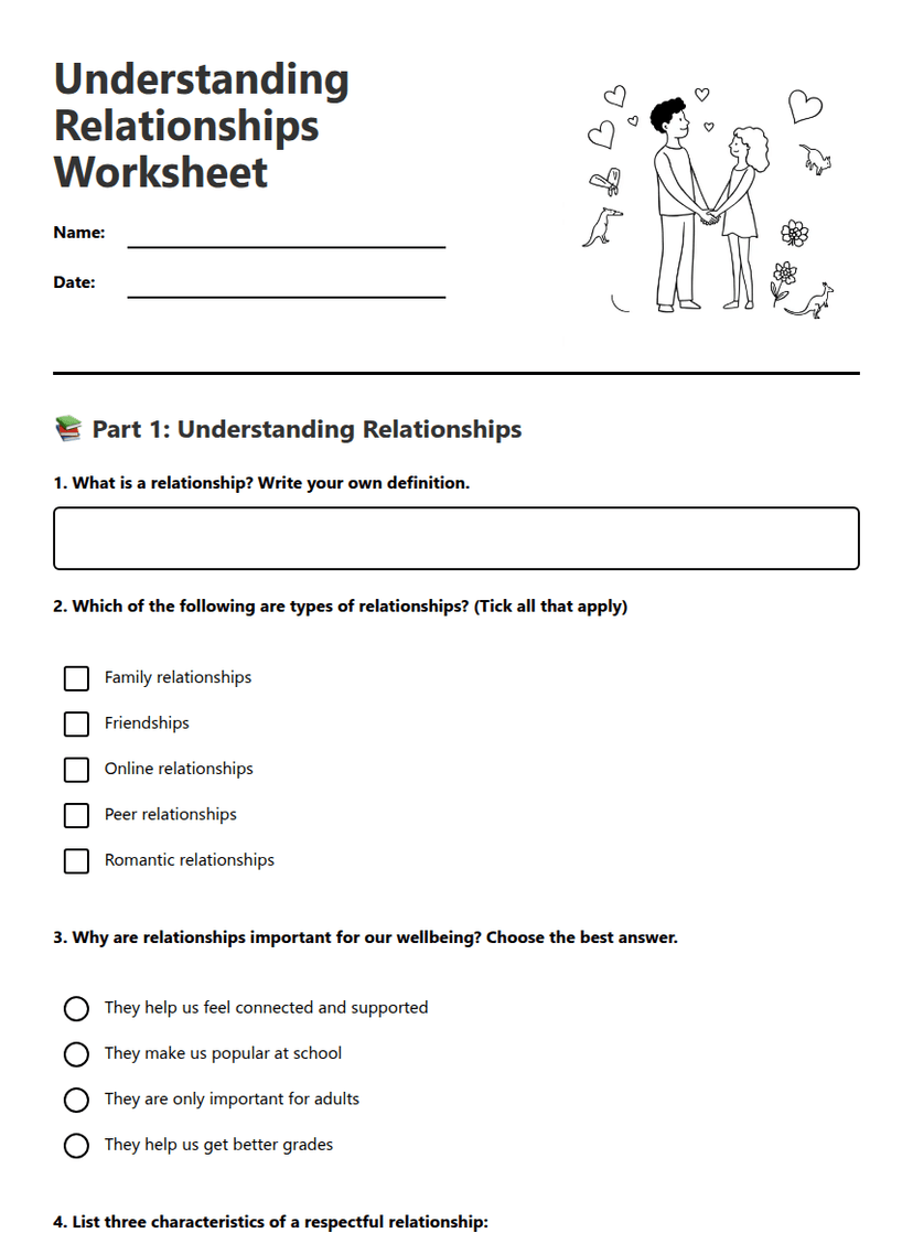Understanding Relationships Worksheet