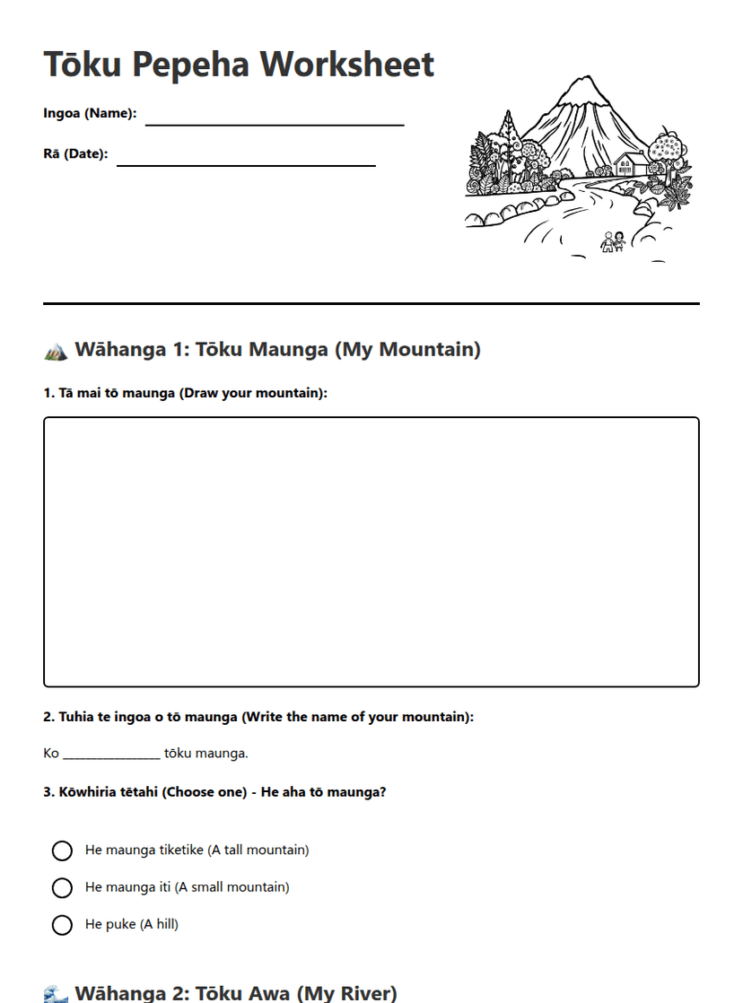 Tōku Pepeha Worksheet