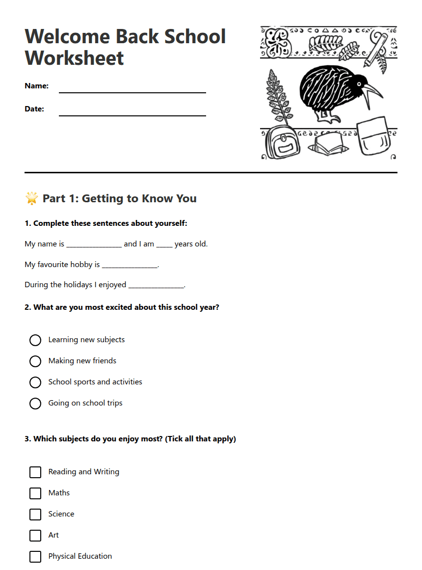 Welcome Back School Worksheet worksheet preview