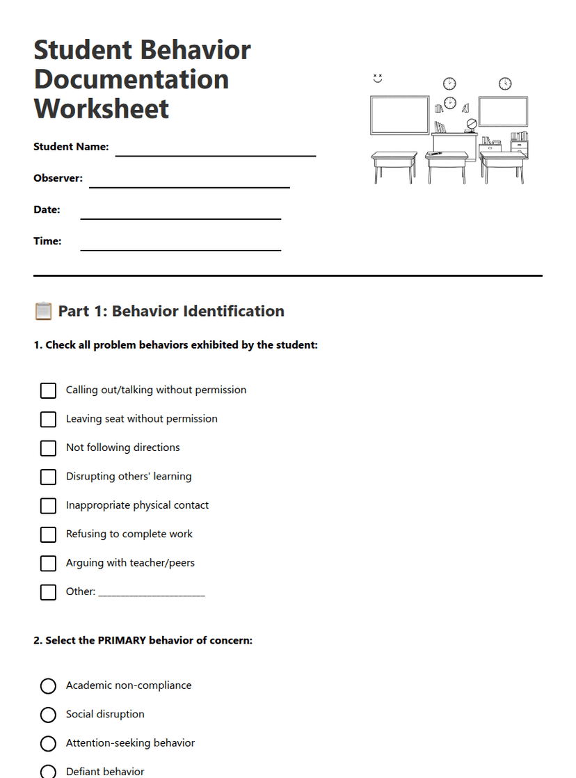 Student Behavior Documentation Worksheet