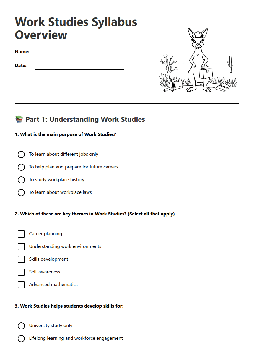 Work Studies Syllabus Overview worksheet preview