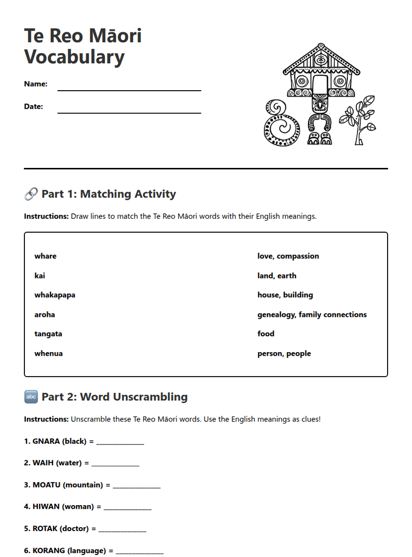 Te Reo Māori Vocabulary