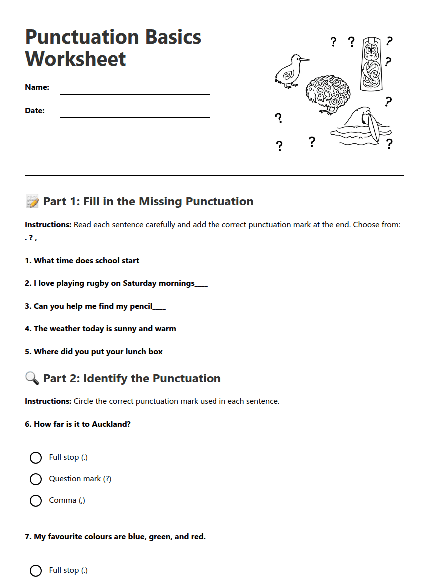 Punctuation Basics Worksheet worksheet preview