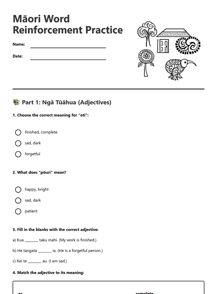 Māori Word Reinforcement Practice