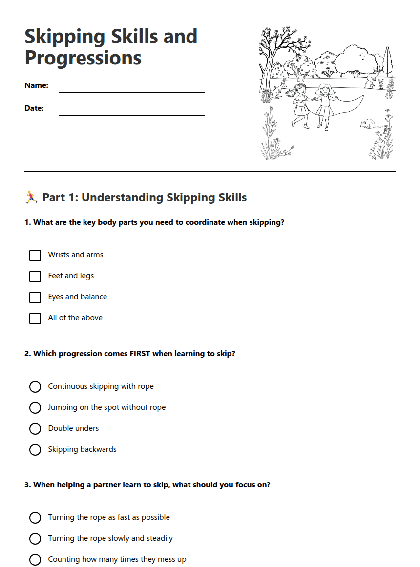 Skipping Skills and Progressions worksheet preview