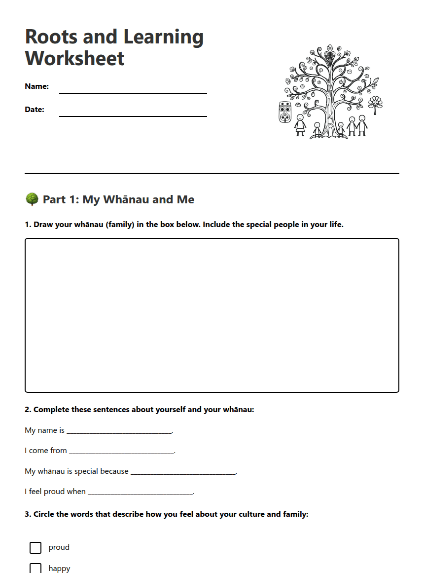 Roots and Learning Worksheet worksheet preview