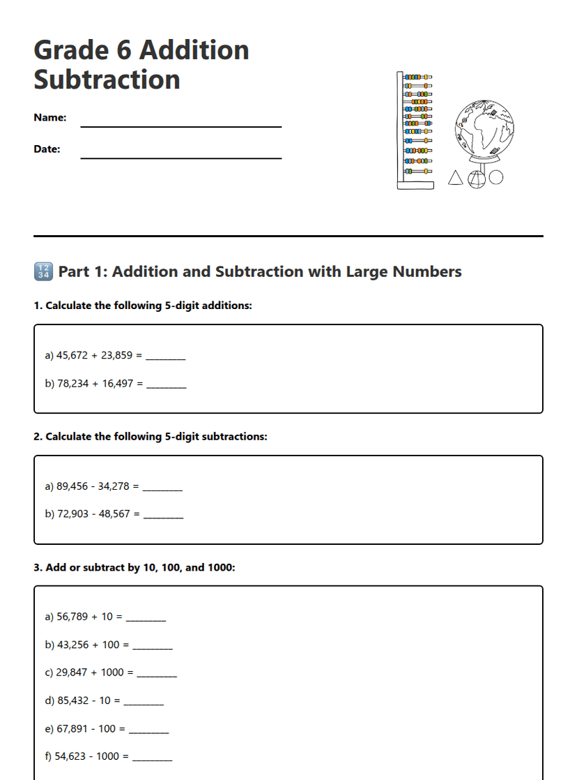 Grade 6 Addition Subtraction
