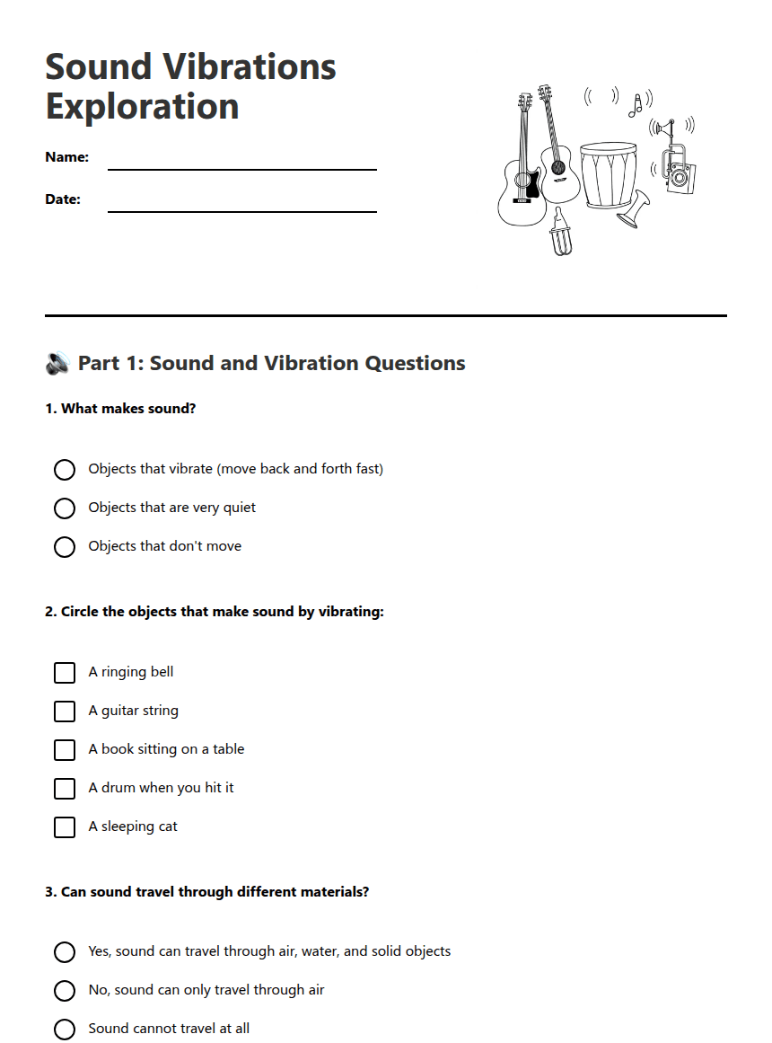 Sound Vibrations Exploration worksheet preview