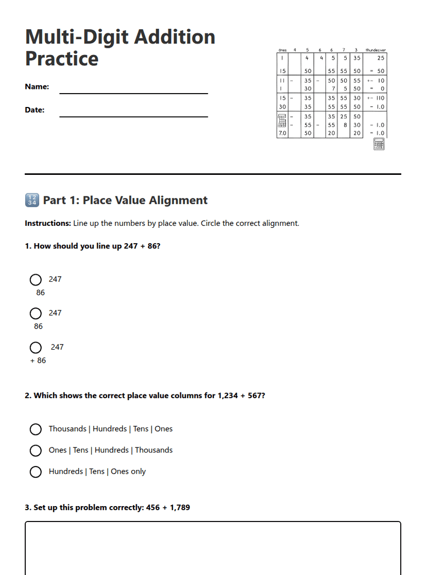Multi-Digit Addition Practice