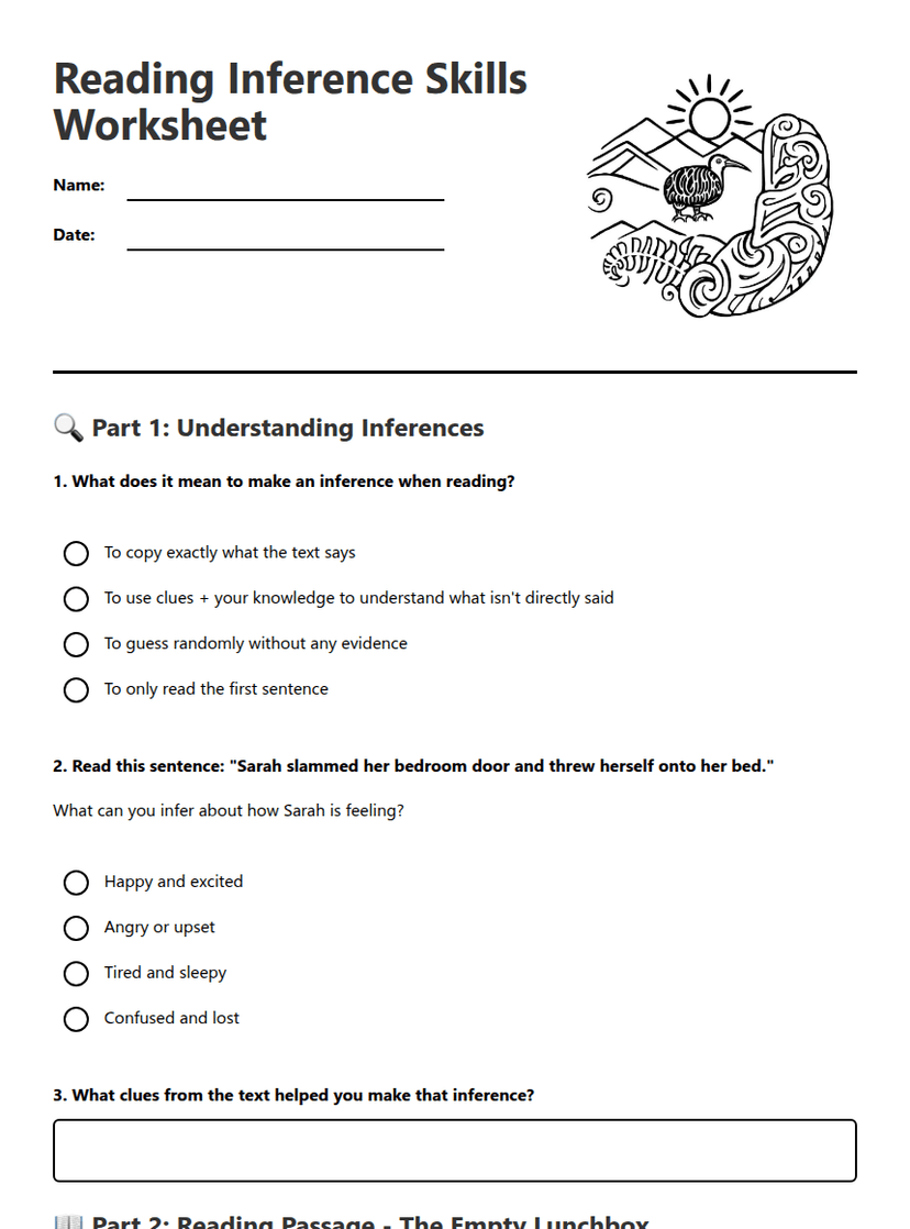 Reading Inference Skills Worksheet