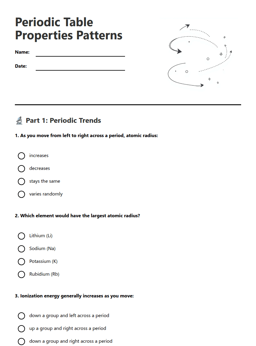 Periodic Table Properties Patterns worksheet preview