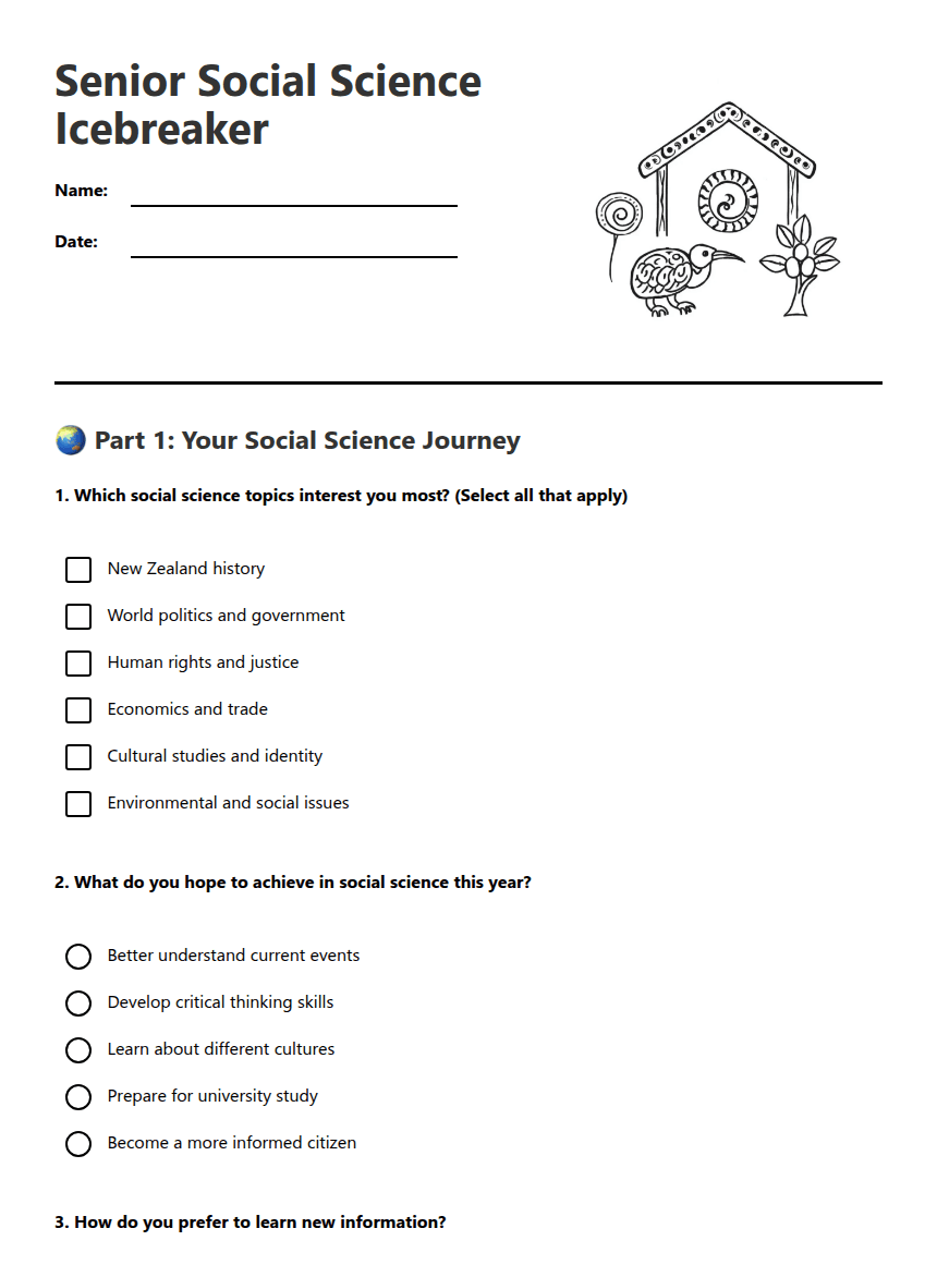 Senior Social Science Icebreaker worksheet preview