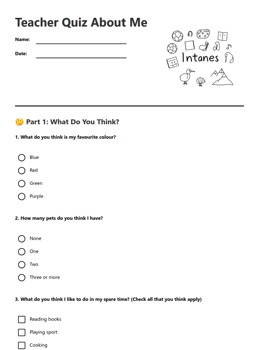 Teacher Quiz About Me
